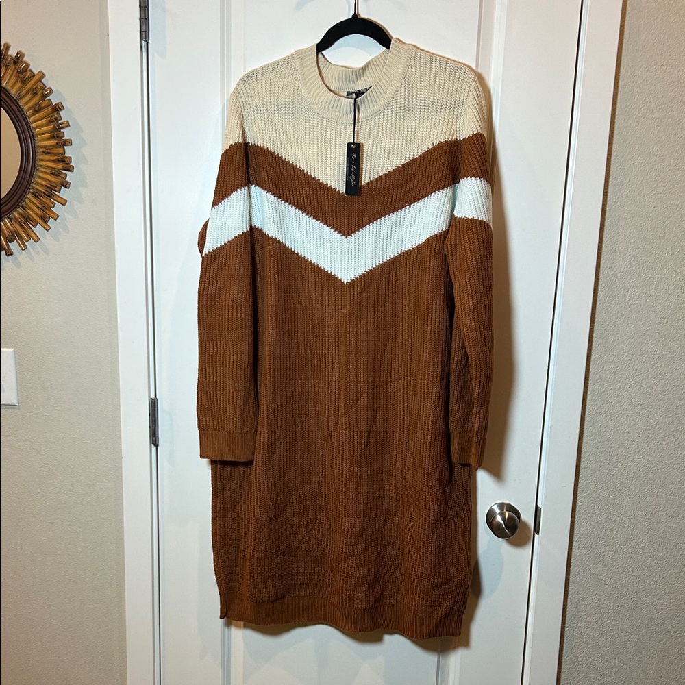 Rust and Cream Knit Sweater Dress